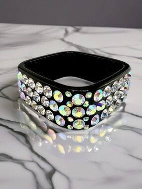 Vintage Black Bracelet with Iridescent Crystal Accents